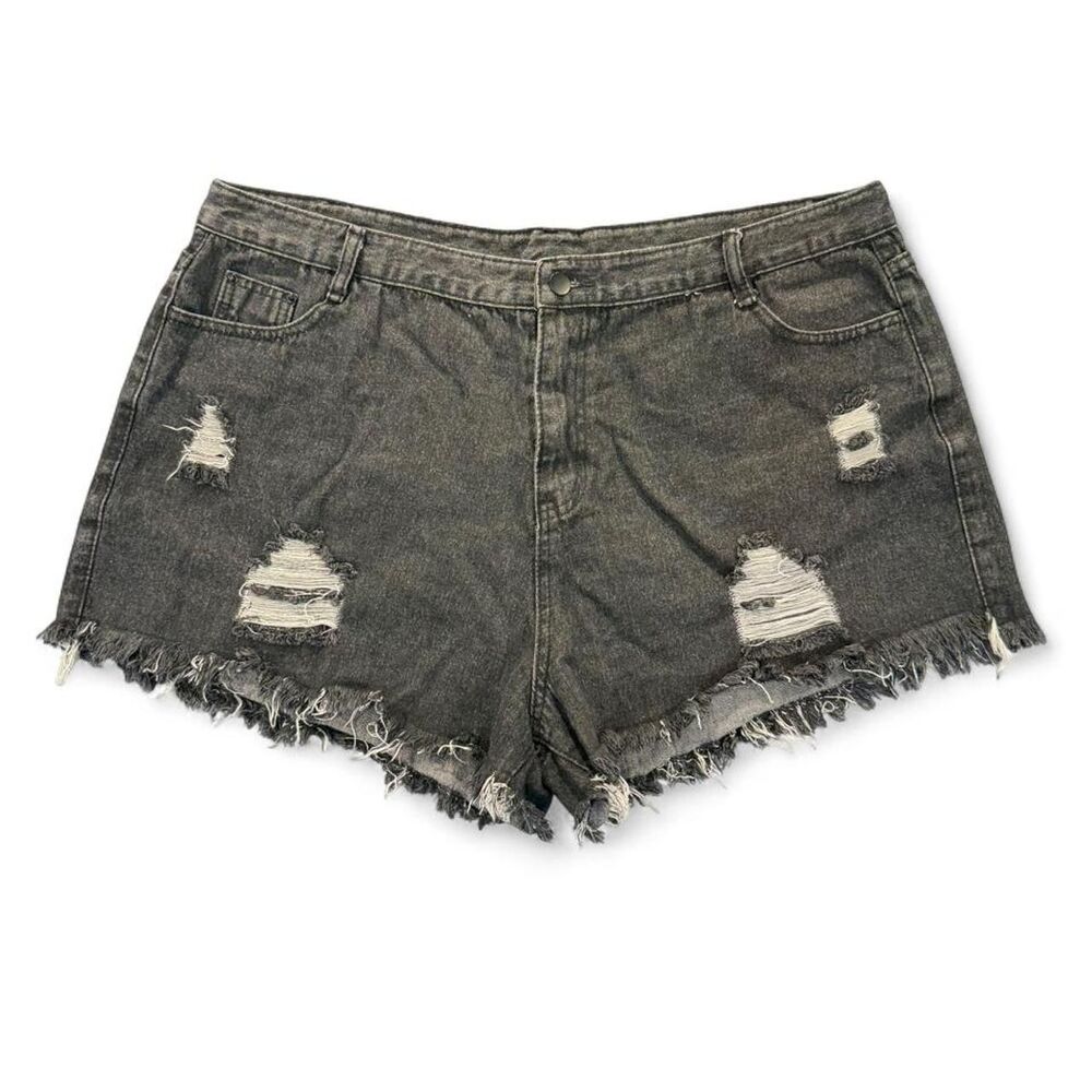 Women's Black and Grey Ripped Shorts